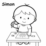 coloriage Simon fait un dessin pour enfant de 8 ans