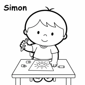 coloriage Simon fait un dessin pour enfant de 8 ans
