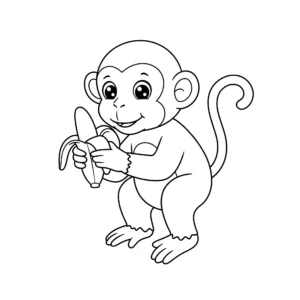 coloriage Singe mangeant une banane a dessiner en ligne