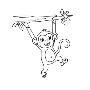 coloriage Singe se balançant à une branche d’arbre à imprimer pour enfant de 2 ans