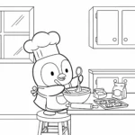 coloriage T’choupi fait de la pâtisserie à imprimer pour enfants