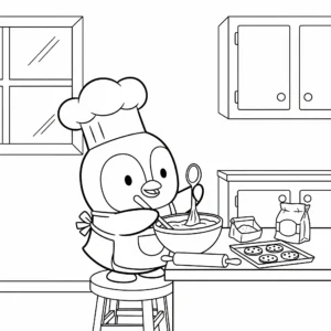 coloriage T’choupi fait de la pâtisserie à imprimer pour enfants