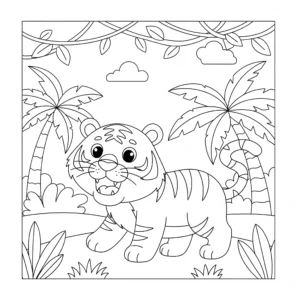 coloriage Tigre dans la jungle et decoupage a imprimer gratuit