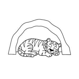 coloriage Tigre dormant dans une grotte à imprimer gratuitement