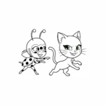 coloriage Tikki et Plagg en Train de Jouer a telecharger