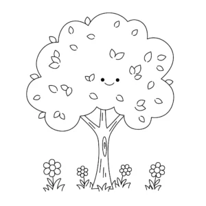 imprimer coloriage Un arbre et des fleurs pour enfant