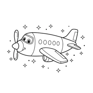 coloriage Un avion avec des étoiles et apprentissage