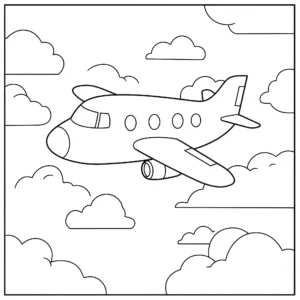 coloriage Un avion qui vole dans les nuages d