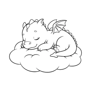 coloriage Un bébé dragon endormi sur un nuage à imprimer pdf gratuit