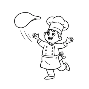 coloriage Un chef cuisinier qui lance une pâte à pizza à imprimer pour enfant de 8 ans