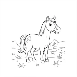 coloriage Un cheval au pâturage à imprimer kawaii