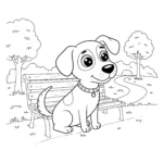 coloriage Un chien assis dans un parc à imprimer gratuitement pdf