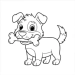 coloriage Un chien avec un os à imprimer pour enfant de 6 ans