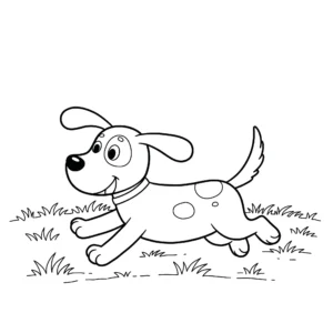 coloriage Un chien court dans un champ pour enfant de 5 ans