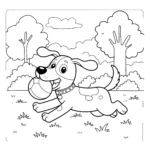 coloriage Un chien jouant à rapporter dans un parc a dessiner en ligne