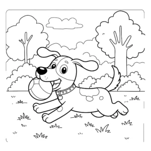 coloriage Un chien jouant à rapporter dans un parc a dessiner en ligne
