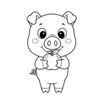 coloriage Un cochon et sa pomme educatif pour enfant