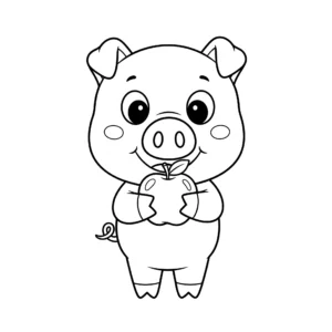 coloriage Un cochon et sa pomme educatif pour enfant