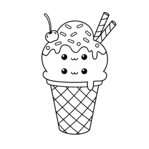 coloriage Un cornet de glace avec des toppings mignons gratuit pour enfants