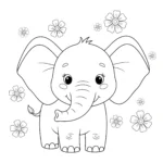 coloriage Un éléphant avec des fleurs pour primaire