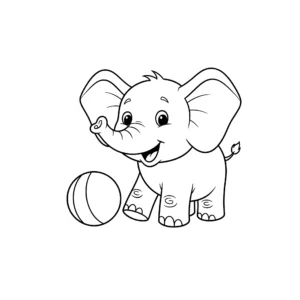 coloriage Un éléphant joue avec un ballon à imprimer a4