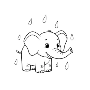 coloriage Un éléphant sous la pluie à imprimer pour enfant de 9 ans