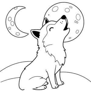 coloriage Un loup hurlant à la lune stylisée pour enfant de 5 ans