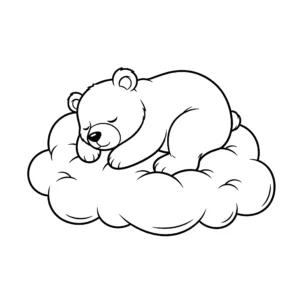 coloriage Un ours endormi sur un nuage à imprimer pour enfant de 8 ans
