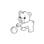 coloriage Un ourson jouant avec une balle à imprimer kawaii