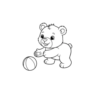 coloriage Un ourson jouant avec une balle à imprimer kawaii