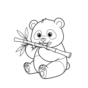 coloriage Un panda mangeant du bambou et dessins