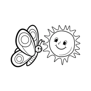 coloriage Un papillon près du soleil pour enfants à imprimer