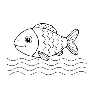 coloriage Un poisson nageant dans une rivière pour enfant de 2 ans