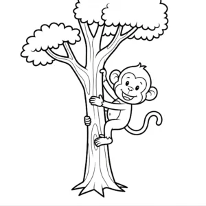 coloriage Un singe grimpant à un arbre a telecharger