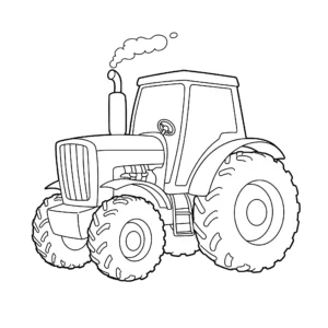 imprimer coloriage Un tracteur de base avec de grandes roues et une cheminée qui fume