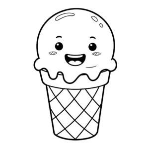 coloriage Une glace à une boule souriante gratuit