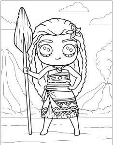 coloriage Vaiana à imprimer kawaii