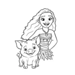 coloriage Vaiana et Pua (le cochon) souriant a imprimer pour enfant de 4 ans