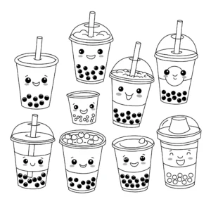 coloriage Différents types de Bubble Tea pour enfant de 4 ans