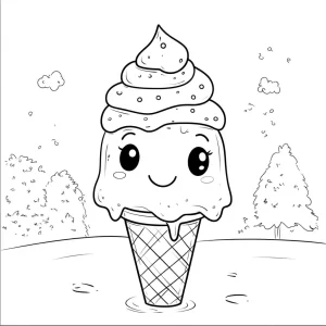 coloriage Glace Kawaii pour primaire