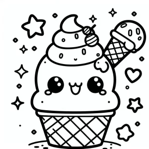 coloriage Glace Kawaii a colorier en ligne gratuitement