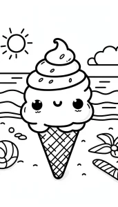 coloriage Glace Kawaii gratuit a imprimer