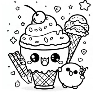 coloriage Glace Kawaii a imprimer gratuitement