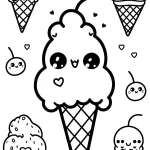 coloriage Glace Kawaii pour enfants à imprimer