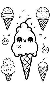 coloriage Glace Kawaii pour enfants à imprimer