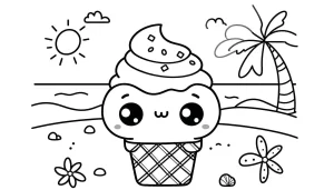 coloriage Glace Kawaii et découpage à imprimer