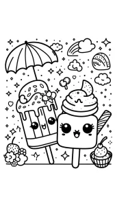 coloriage Glace Kawaii a imprimer