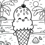 coloriage Glace Kawaii pour enfants a imprimer gratuit