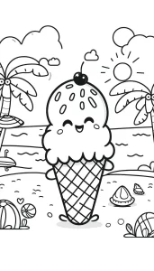 coloriage Glace Kawaii pour enfants a imprimer gratuit