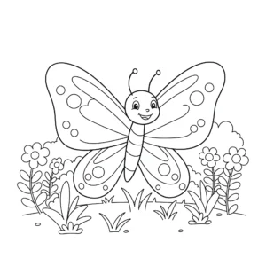 coloriage Papillon dans un jardin et dessin a imprimer